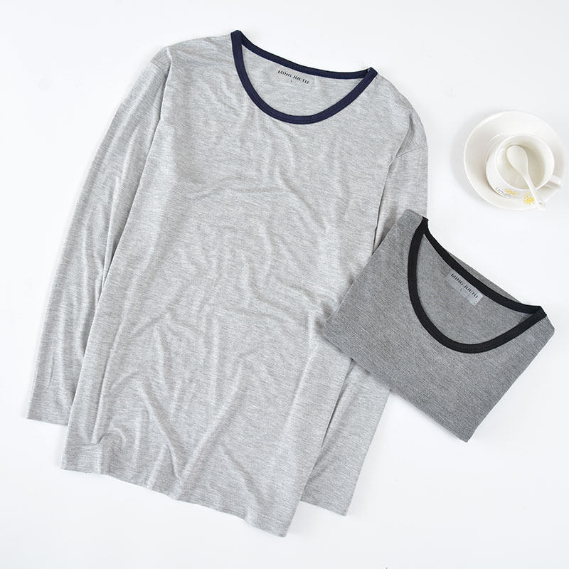 Modale round neck sleepwear male long sleeve spring thin piece single piece jacket loose large size casual inner lap clothing home clothes