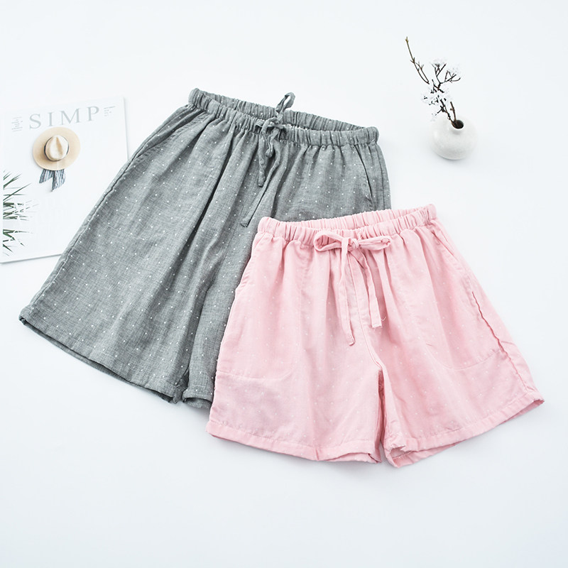 Self-Leaving Channel Goods Day Department Gauze Sleeping Pants Summer Shorts 50% Pure Cotton Thin male and female minimalist couple home pants