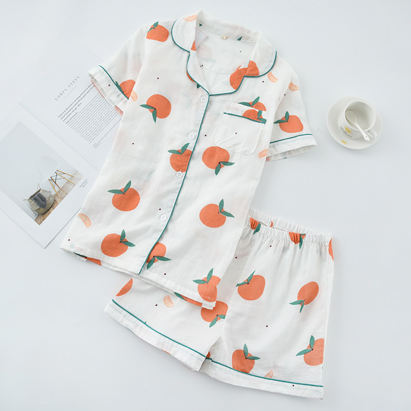 Fresh printing cotton gauze pajamas women's summer short-sleeved shorts thin sweet Japanese cotton homewear suit