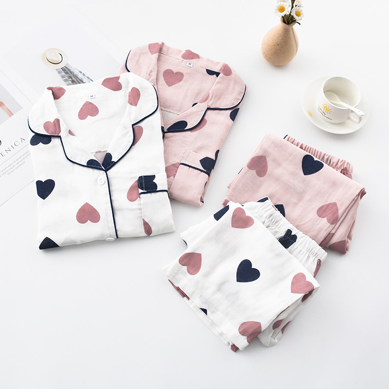 Comfort with love spring and autumn slim fit double yarn sleepwear woman long sleeve pure cotton cotton cloth day system loose home suit suit