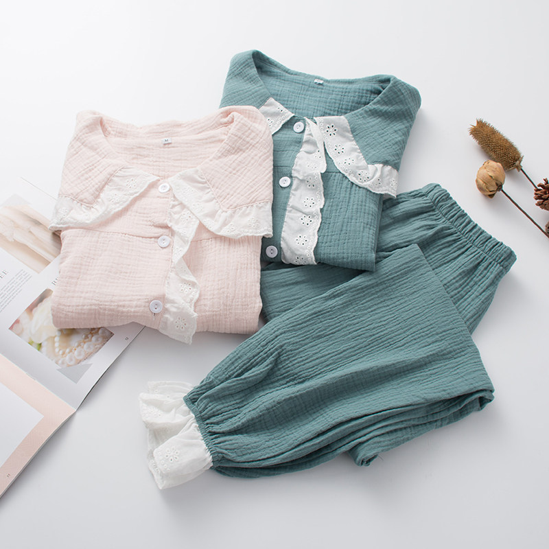 Reduced age dress Princess Wind Sleepwear Woman Long Sleeve Spring Summer Pure Cotton Cotton Buds Lace Lace Loose Home Suit Suit