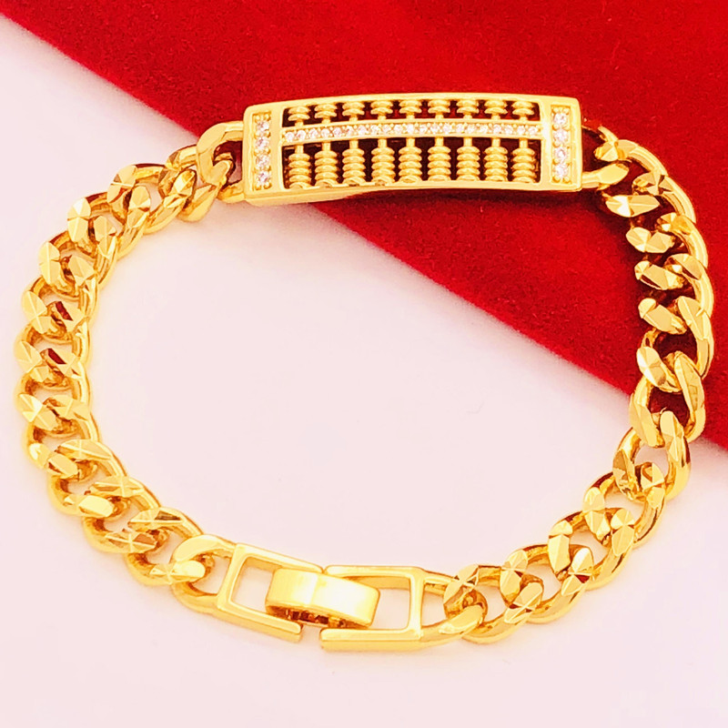 Vietnam sand gold bracelet simulation 24k gold-plated fake gold abacus diamond-encrusted men's and women's flat chain jewelry for a long time does not fade