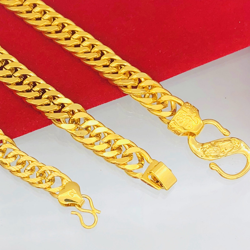 Fashionable Gold-Plated Bracelet for Men and Women, Copper Gold-Plated Imitation Gold Buckle Horsewhip Chain Boss Chain Frosted Heart Jewelry