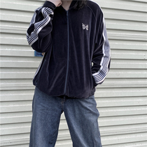 Needles blue velvet butterfly jacket Japanese embroidery ribbon velvet loose sports casual jacket men and women