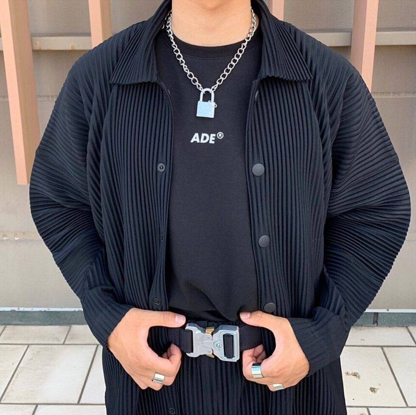 Pleated cardiovert jacket turtlenecks Buttoned Press Pleats Base Jacket INS Japan-South Korea Wind 100 Lap Loose Shirt