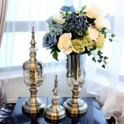 American dining table decoration European vase decoration Glass simulation flower living room flower arrangement model room TV cabinet decoration