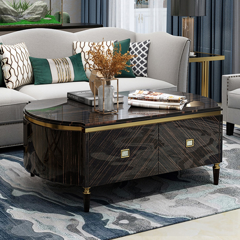 TV cabinet coffee table combination simple postmodern light luxury living room solid wood arc tea table American style oval