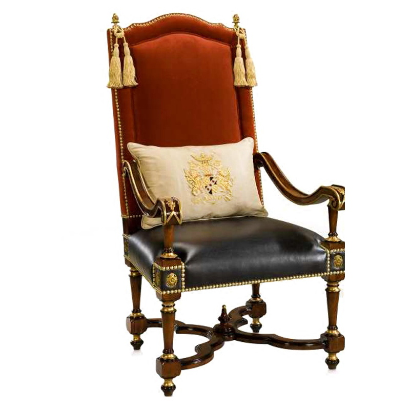 American Country Leisure Chair Solid Wood Carved Armchair Neoclassical Leather Back Chair Sofa Negotiation Chair Balcony Single Chair