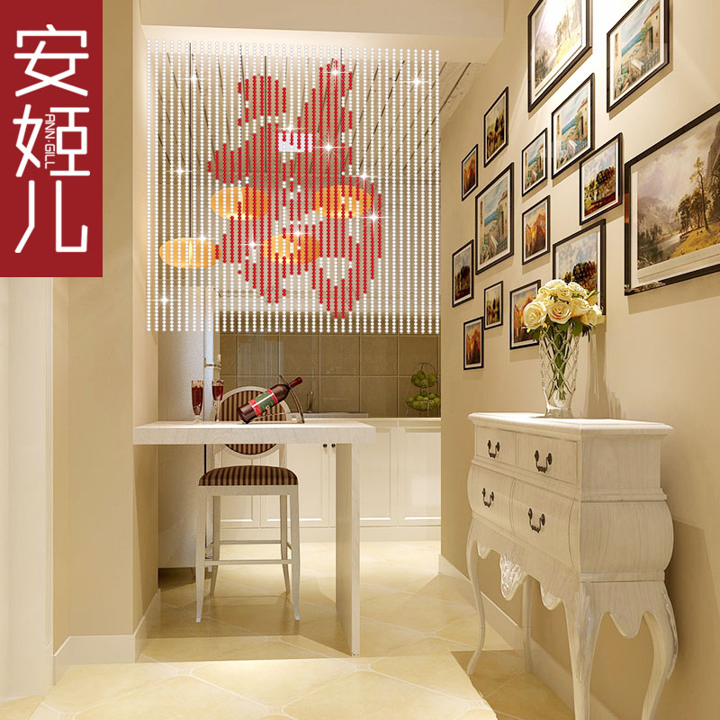 AngJi Pediment Painting Curtain Fu Character Crystal Glass Bead Curtain Partition Xuanguan Bedroom Door Curtain Handmade DIY Curtain Living Room Hanging Curtain