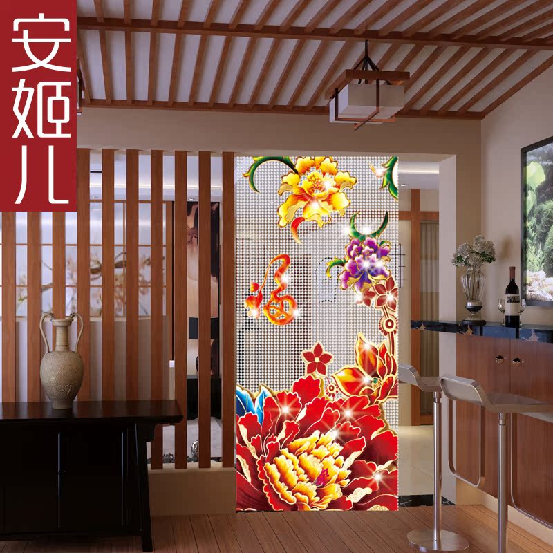 Anj Pediment Crystal Painting Curtain Pattern Peony Fu Crystal Pearl Curtain Door Curtain Partition Window Livingroom Genguan Makeup room hanging curtain