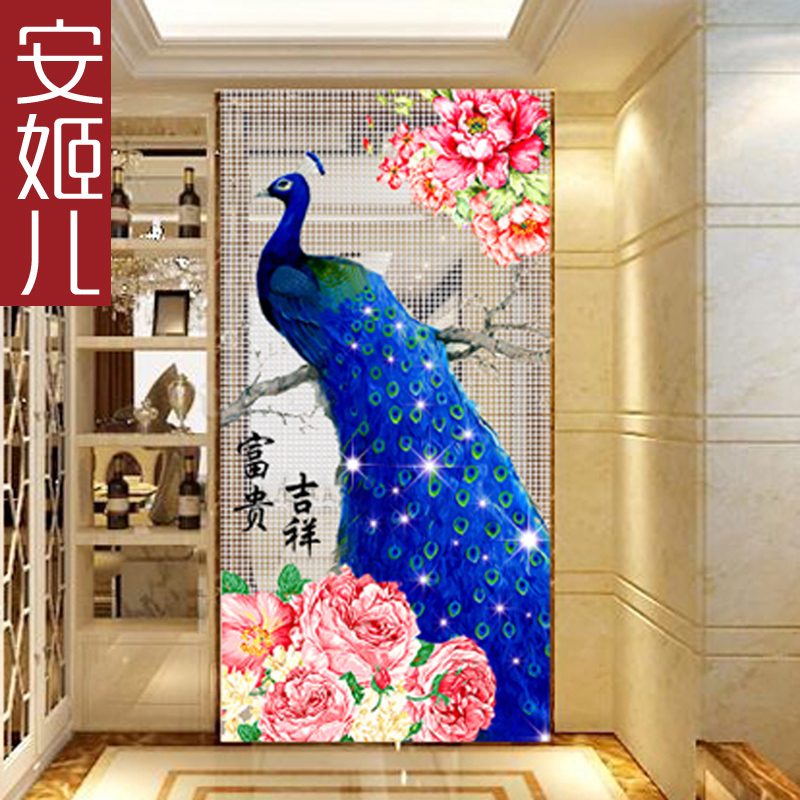 Angel painting curtain auspicious peacock crystal door curtain custom creative handmade beaded beaded curtain low price living room bathroom