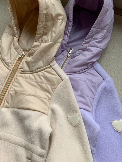 Children - Early Spring New Product, Girls' Waist-Adjustable Double-Sided Fleece Hooded Zip-Up Windproof and Warm Jacket