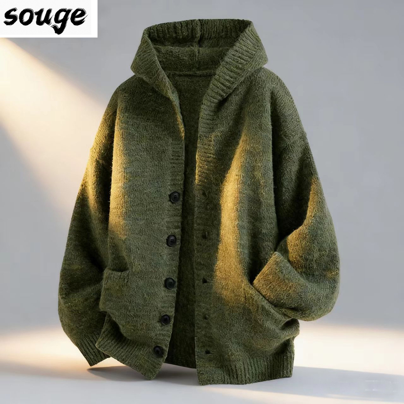 Nasa Official Authentic 2026 Autumn and Winter New Style Loose and Lazy Style Hooded Knitted Cardigan Sweater Jacket for Men and Women