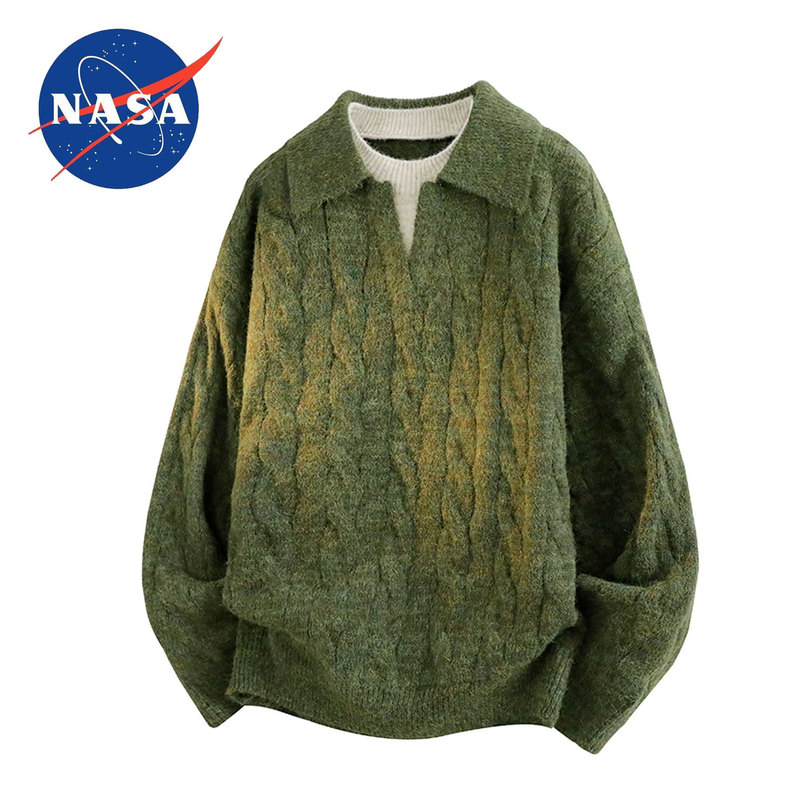 Nasa Genuine Men's and Women's 2026 Autumn and Winter Two-Piece Cable Knit V-Neck Sweater Winter Korean Style Outfit Polo Shirt Nasa Genuine Men's and Women's 2026 Autumn and Winter Two-Piece Cable Knit V-Neck Sweater Winter Korean Style Outfit Polo Shirt