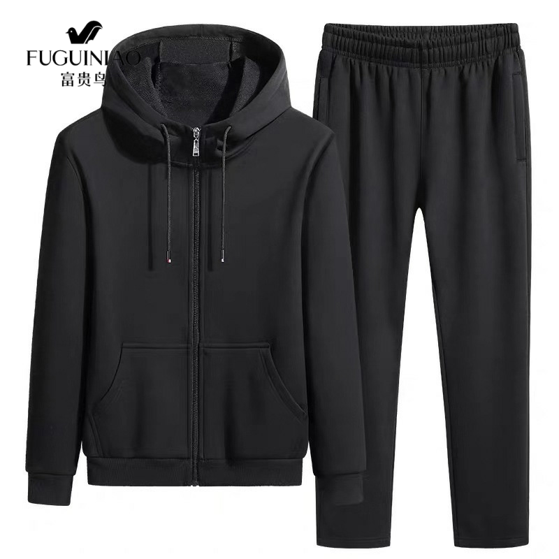 Fugui bird spring and autumn men and women sportswear suit sweatpants two sets of running suit with cap pure cotton open flap jacket trend