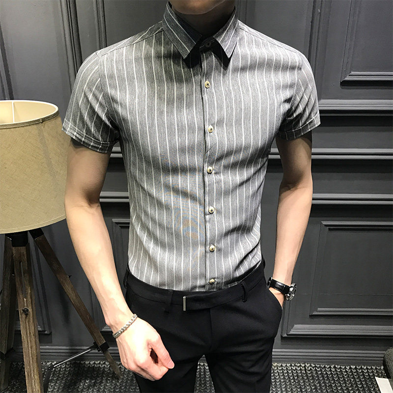 Rich Expensive Bird Summer Striped Short Sleeve Shirt Men's Body Half Sleeve Casual Lining Male Trend Business Men's Clothing Free Ironing New