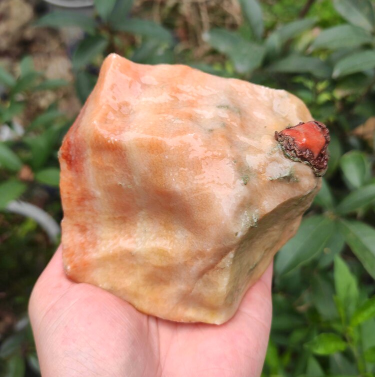 Ningqiang coral jade red powder yellow white a little red raw fossil natural chicite small pieces of tea spoonery flower pattern ancient bio-L