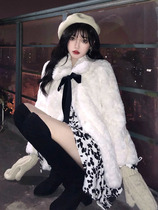 Lamb plush fur fur jacket female winter 2021 young Conspiculy Environmentally Friendly Rabbit Fur Bow Tie Thickened Hair Sweater