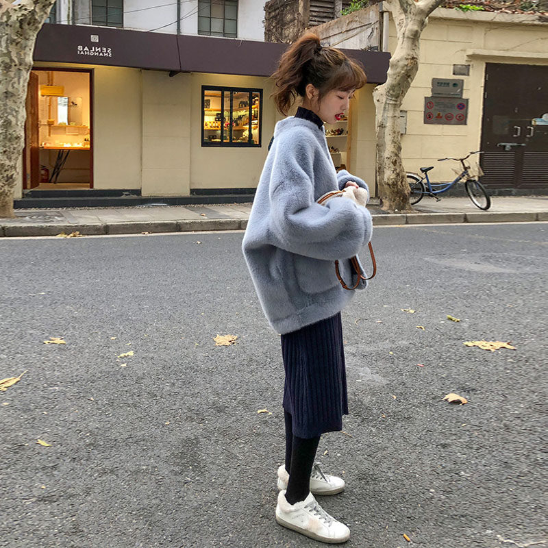 2021 autumn and winter new Korean version fur one-piece mink coat women's short loose thickened baseball jacket tide