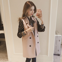 Small suit vest womens spring and autumn long loose fashion top wear sleeveless vest tide casual horse clip jacket