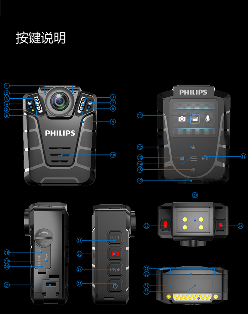 Philips/飞利浦执法VTR8110高清红外夜视专业执法现场记录仪器议