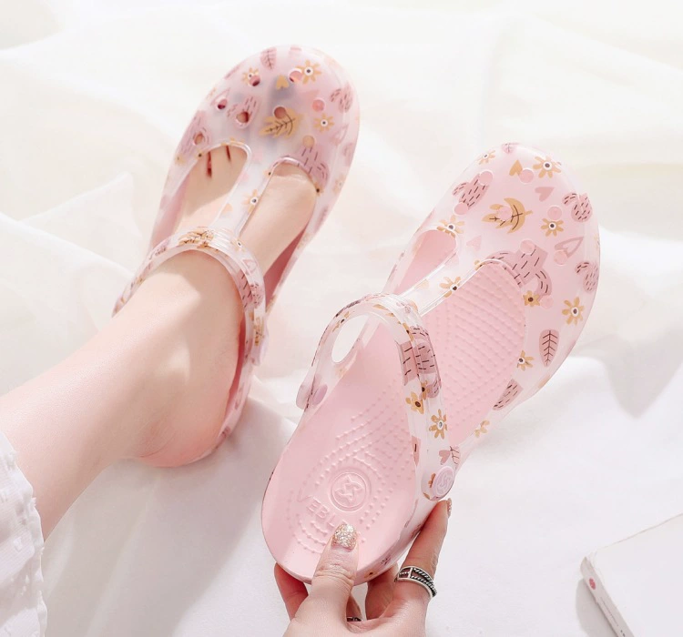 VEBLEN Dép sandals đi biển mùa hè Veblen dép của phụ nữ Dép eva cao đáy dày mũi chân dép in họa tiết bên bờ biển