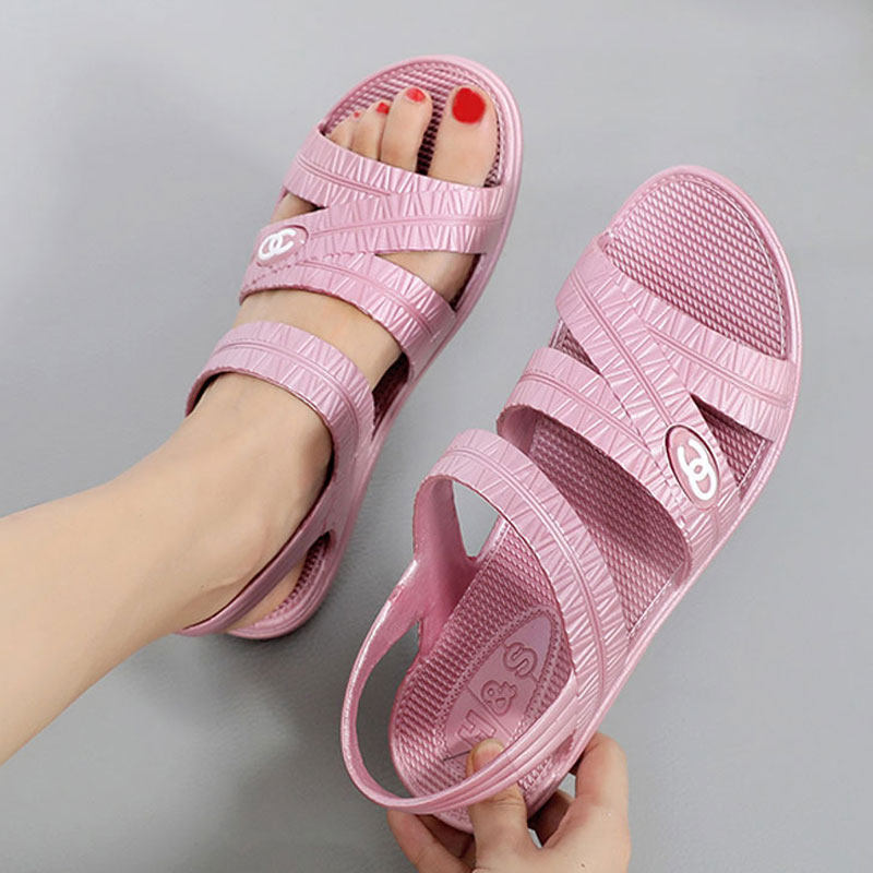 Sandals women's flat shoes summer simple soft bottom non-slip hollow mother middle-aged and elderly work plastic ladies sandals