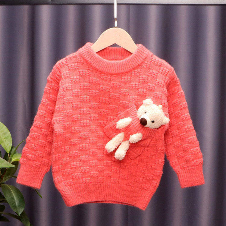 Girls Pullover Sweater Sweater Autumn and Winter Western Style Children's Bear Bottom Sweater Boys and Girls Outer Tops