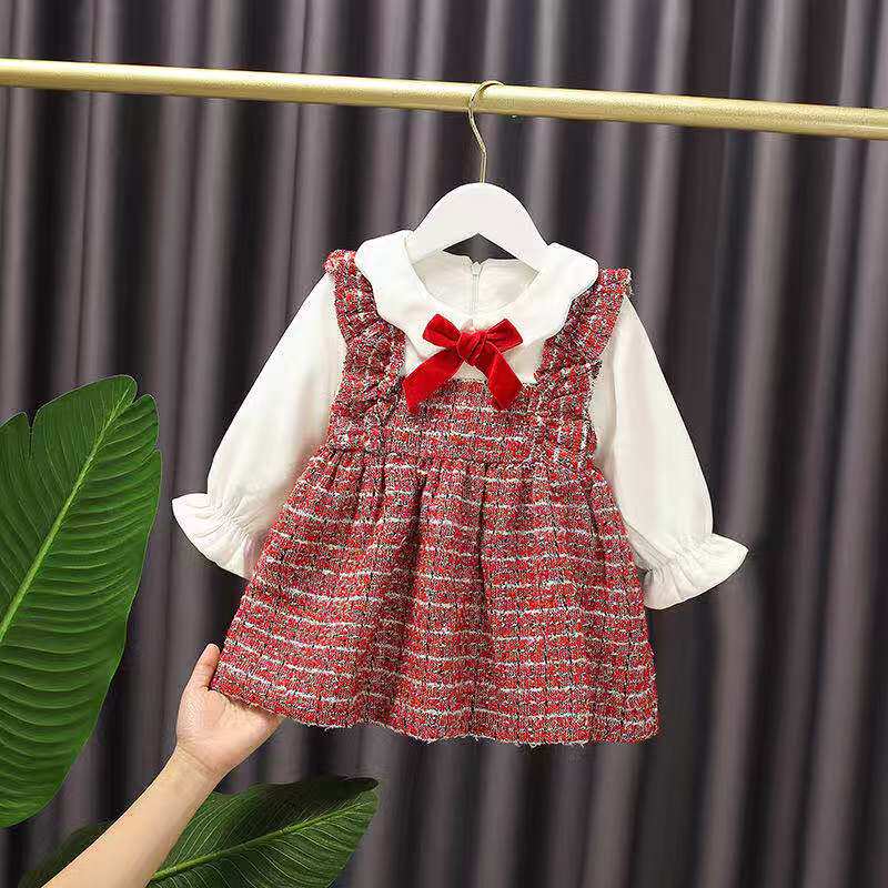 Korean version of winter baby dress super foreign style girl plus velvet fashion princess dress baby girl one year old dress annual dress