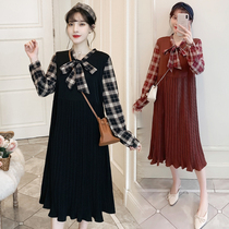 Spring and autumn pregnant women dress snow spinning dress long fashion gas add fat MM200 pleats