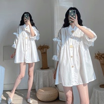 Fashion Tidal Moms Summer Gestation Woman Dress Large Code One-piece Dress Mid Length Fat MM Loose With Slim 200 Catty Spring Blouse