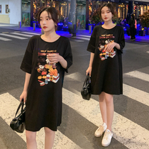 2021 summer maternity wear pure cotton T-shirt top mid-length late pregnancy fat mm 200 catties summer casual dress