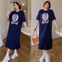 Summer net red maternity dress Korean version loose dress long section over the knee plus size pregnancy T-shirt top skirt