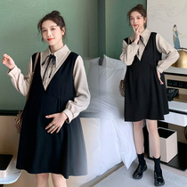 Spring and Autumn Pregnant Women Fake Two Pieces of Dress in Long Fashion Small Fashion Small Best Set in Late Pregnancy