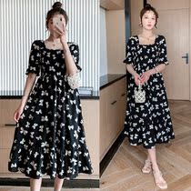 Pregnant women summer net red suit chiffon dress mid-length large size loose slimming late pregnancy over-the-knee dress