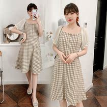 Pregnant women summer net red suit fashion pregnant mother plaid loose dress mid-length late pregnancy fat MM top skirt