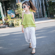 Girls summer suit 2021 new foreign style Korean fashion trend childrens clothing childrens fashion summer two-piece set