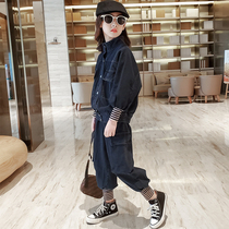 Girls Net red suit Foreign trend children spring and autumn clothing 2021 new fashion denim tooling fashionable two-piece set