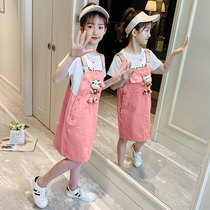 Girl Braces Skirt Suit Summer 2021 New Ocean Air CUHK Child Short Sleeve Tennis Red Tandem Dress Slim two sets