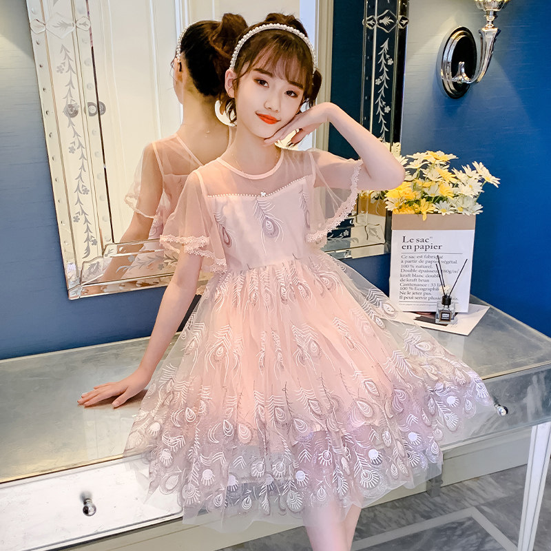 Girl's phoenix checkered dress 2021 Summer new Korean version of the Korean version of the Songnet red princess yarn dress