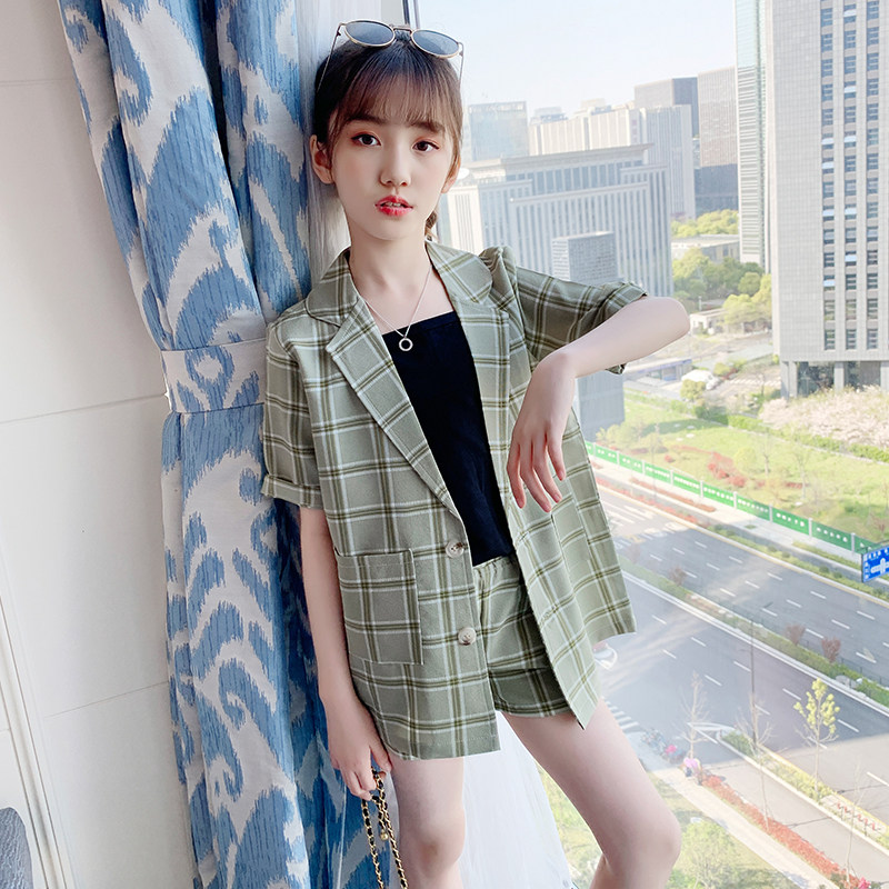Girls suit summer 2021 Han - Edition new Yanai Sleeve Short Sleeve in the Large Child Hang Short Short Set