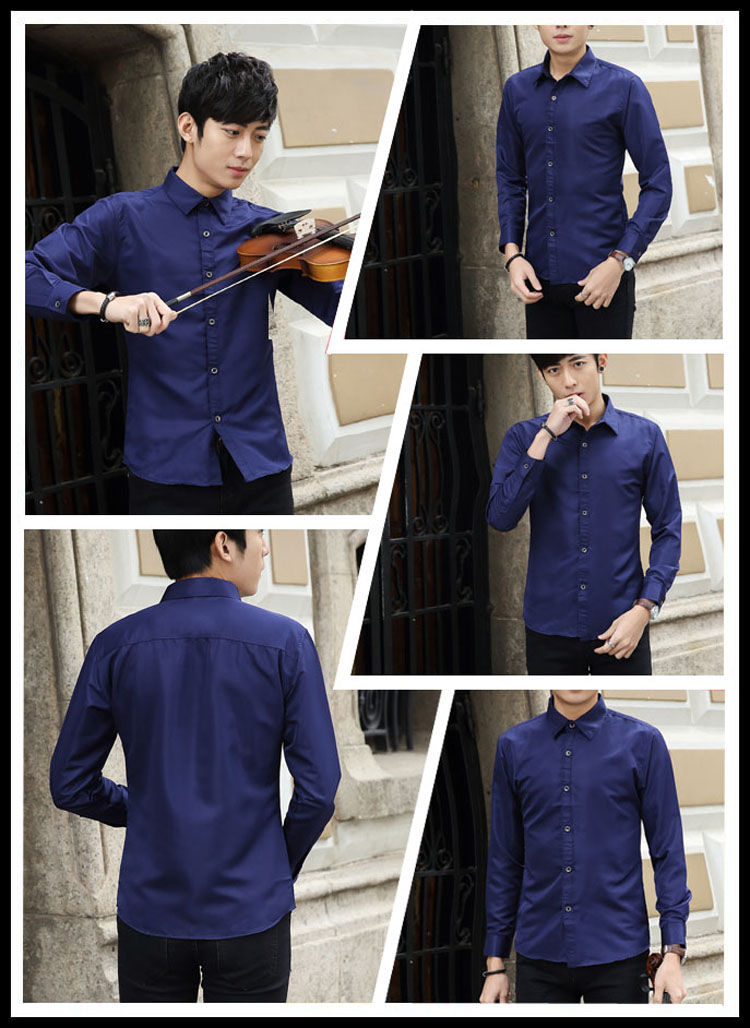 Hàn quốc phiên bản của xu hướng của nam giới màu rắn áo sơ mi nam dài tay casual slim áo sơ mi nam mùa thu mới quần áo màu đen nam sơ mi trắng tay ngắn