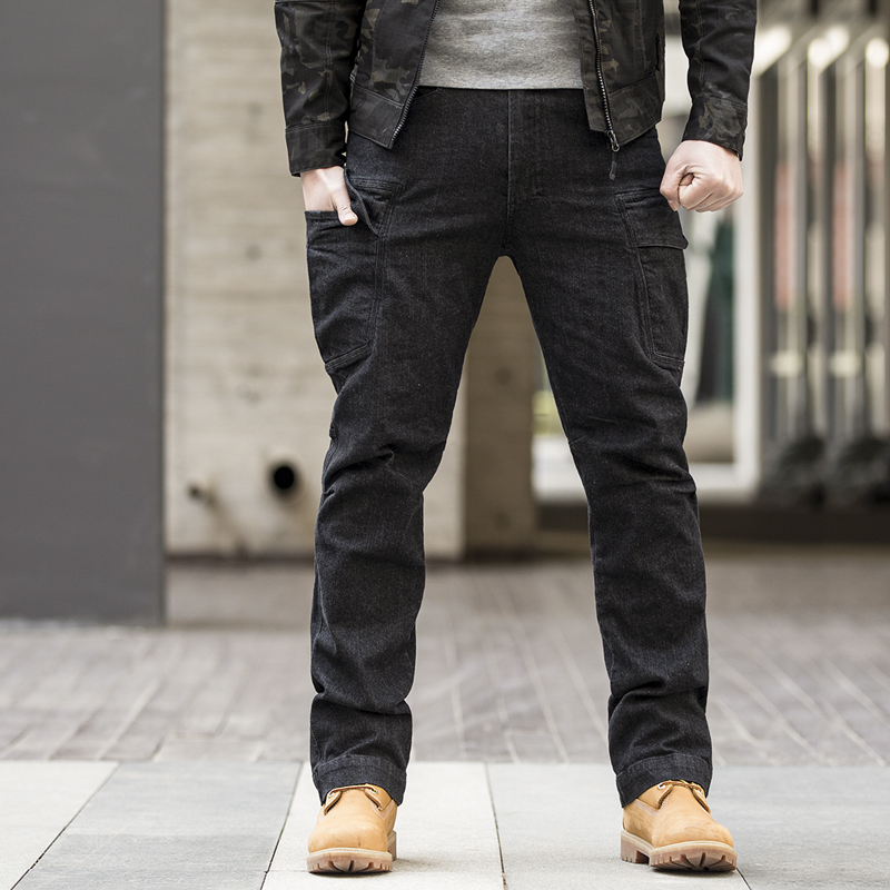 Ruling Officer Tactical Pants Male Spring Fall Loose Straight Barrel Multi-Pocket Outdoor Elastic Denim Jeans Men's Army Meme Pants