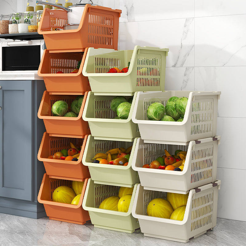 Three kitchen floor multi-layer overlay shelves for household vegetables for household vegetables