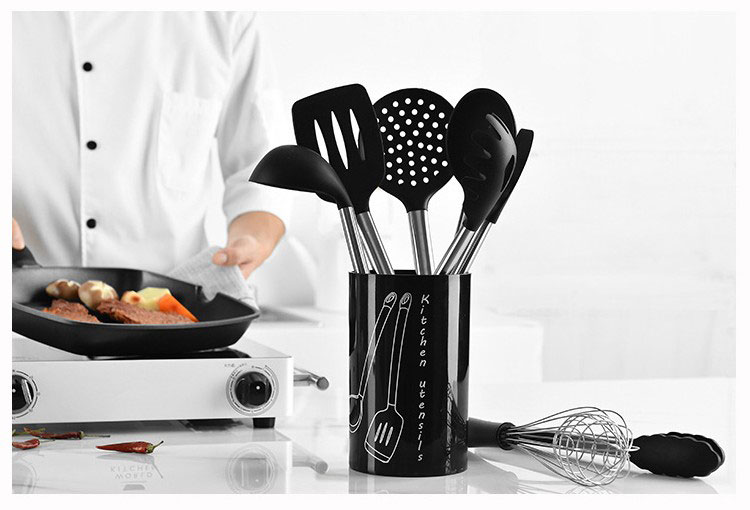 [Chịu nhiệt độ cao mới] Xẻng silicon chống dính đặc biệt đặt muỗng súp thực phẩm kẹp quà tặng dụng cụ nhà bếp chảo mini