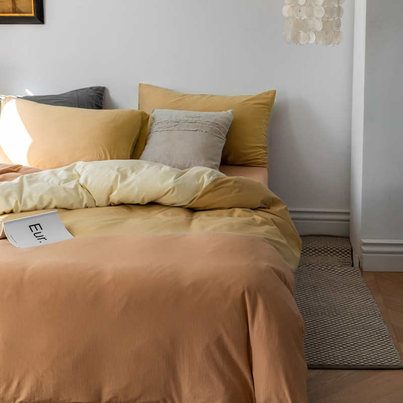 Simple knitted cotton three-color four-piece set cotton pure cotton soft quilt cover plain Tianzhu cotton bed sheet double bed