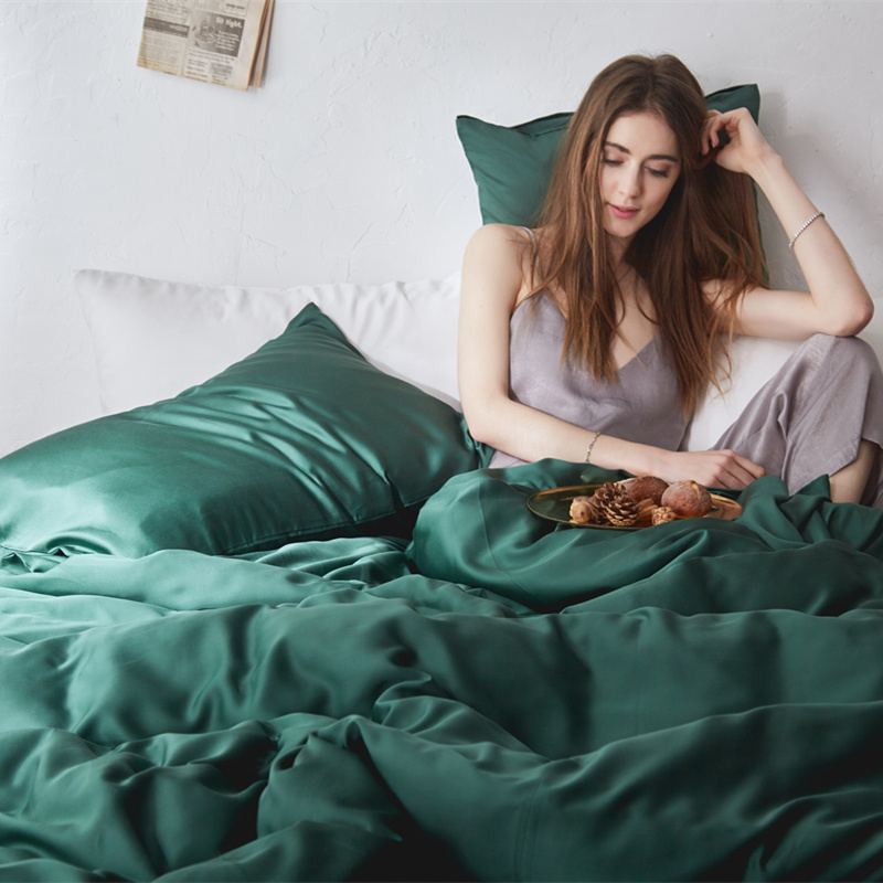 Pure Color 60 Heather Bed Four Sets Nordic Wind Bifacial Ice Silk Quilt Silk Sliding Summer Bed Linen Bed