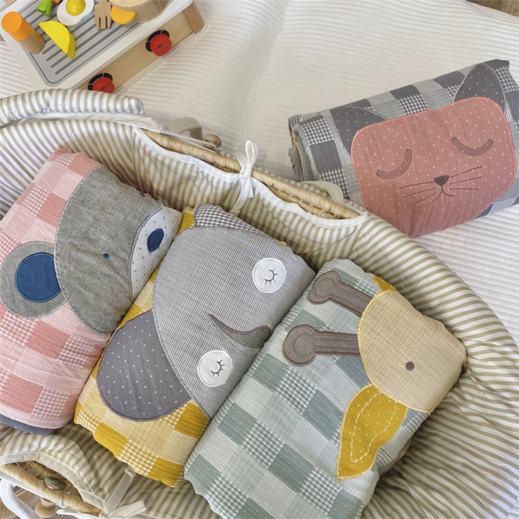 Cartoon Full Cotton Double Layer Yarn Summer Quilt Embroidered Organic Cotton Yarn Air Conditioning by A Type of Baby Kindergarten School Summer Cool quilt