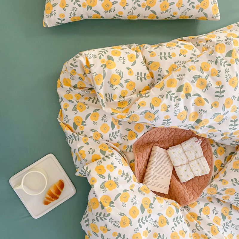 Korean version sweet and small crushed flower pure cotton four pieces full cotton printed little fresh bed linen bed with bedding