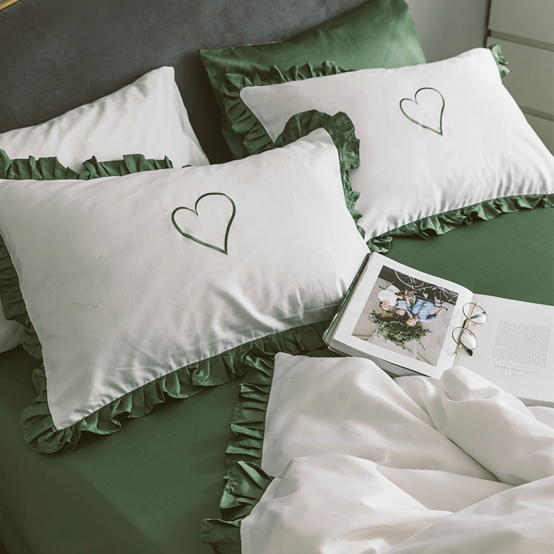 60 pieces of washed cotton edge set of four Korean princess style pure cotton cotton sheets and quilt cover 1 8 meters bedding